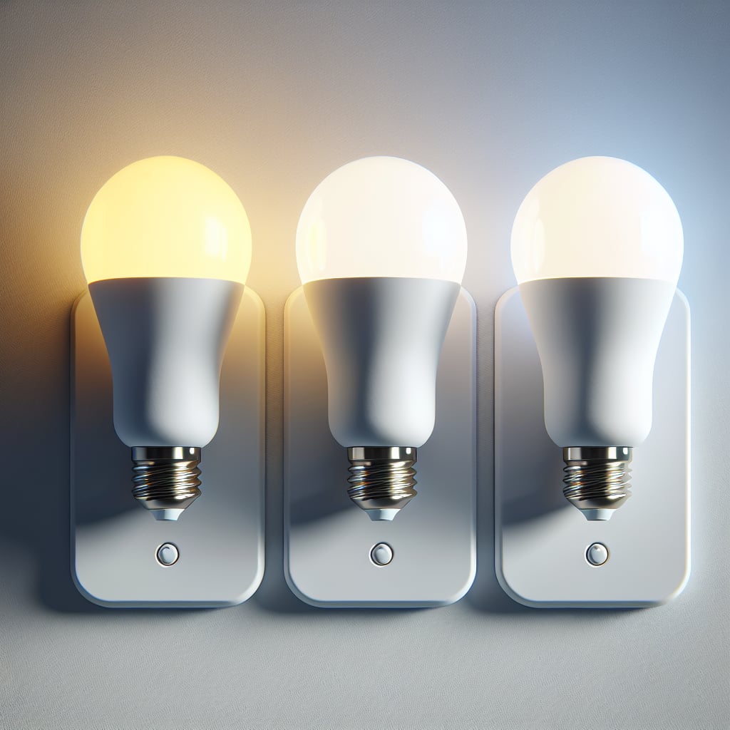 Comparison of LED bulbs showing warm 2700K, neutral 4000K, and cool 6500K color temperatures